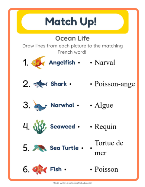 Picture-word match – Ocean Life