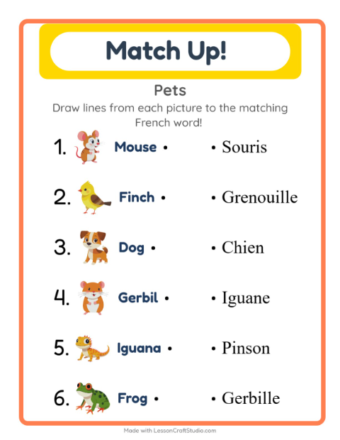 Picture-word match – Pets
