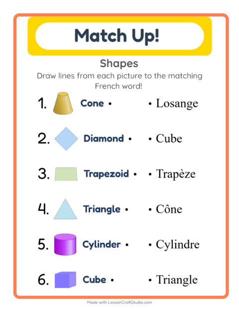 Preview of Learn French: Shapes – Picture-Word Match for Kids