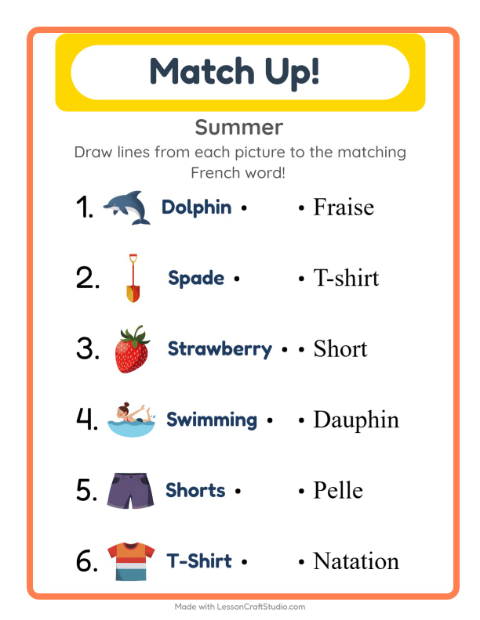 Picture-word match – Summer
