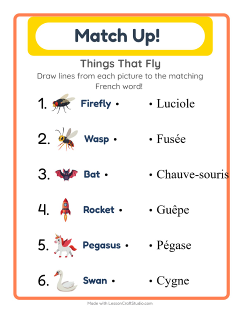 Picture-word match – Things That Fly