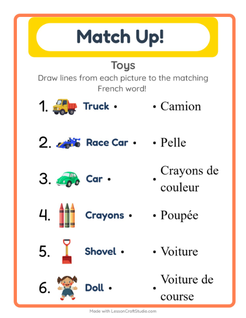 Picture-word match – Toys