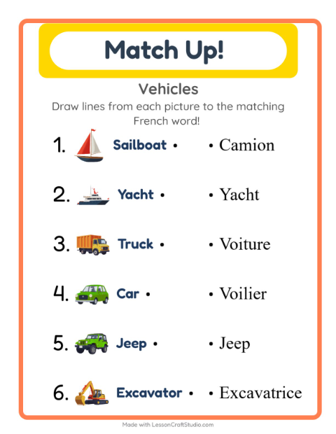 Picture-word match – Vehicles