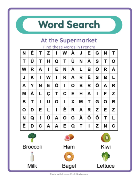 Picture word search – Supermarket Things