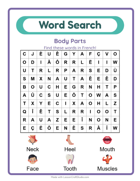 Picture word search – Body Parts