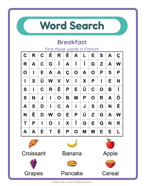 Picture word search – Breakfast