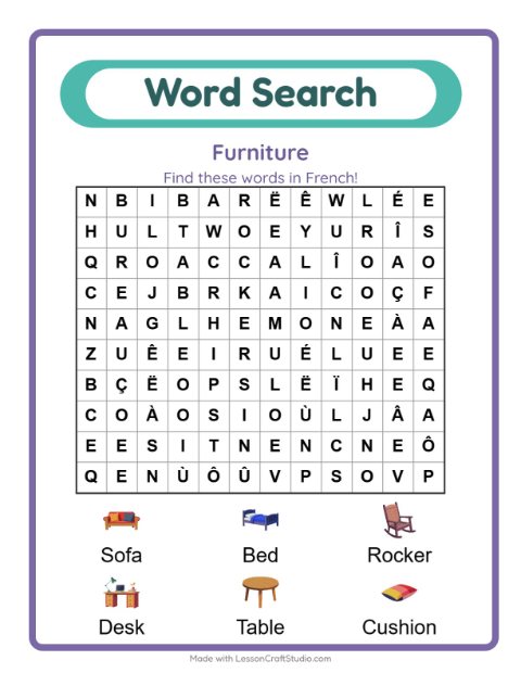 Picture word search – Furniture
