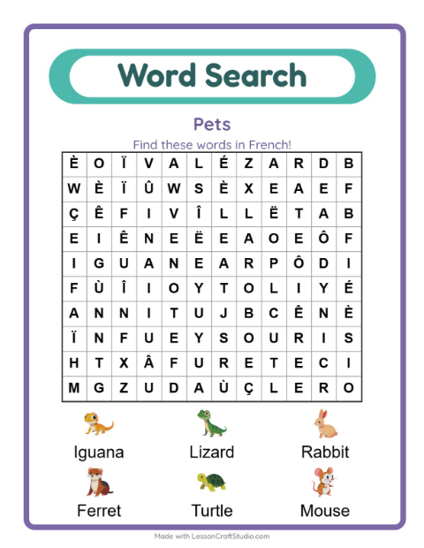 Preview of The rabbit is LAPIN and the mouse is SOURIS — now find them in the grid