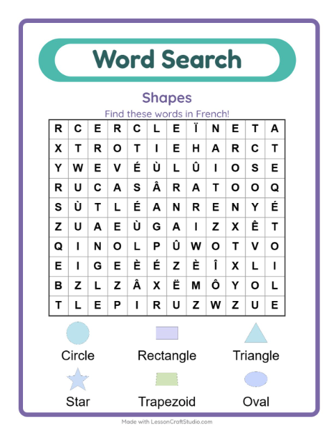 Picture word search – Shapes