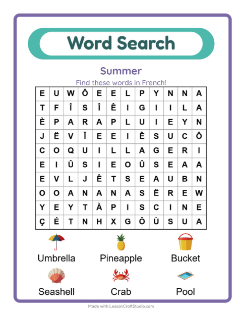 Picture word search – Summer