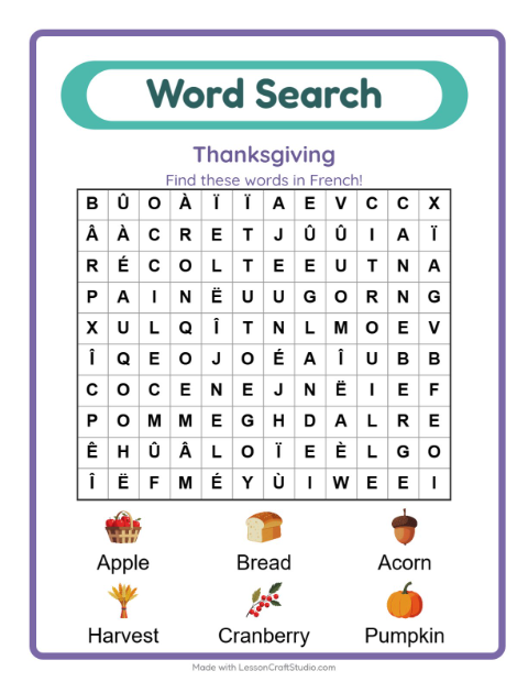 Picture word search – Thanksgiving