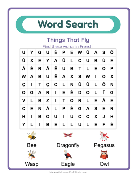 Picture word search – Things That Fly