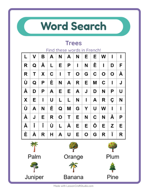 Picture word search – Trees