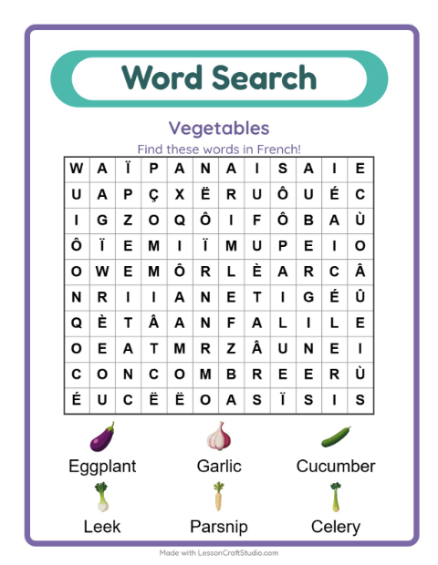 Picture word search – Vegetables