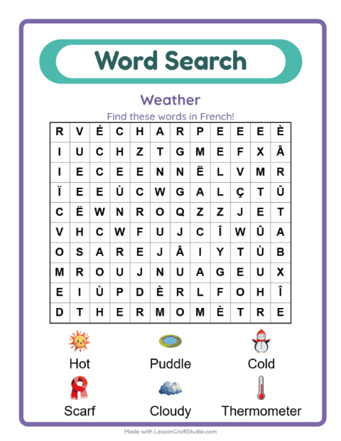 Picture word search – Weather