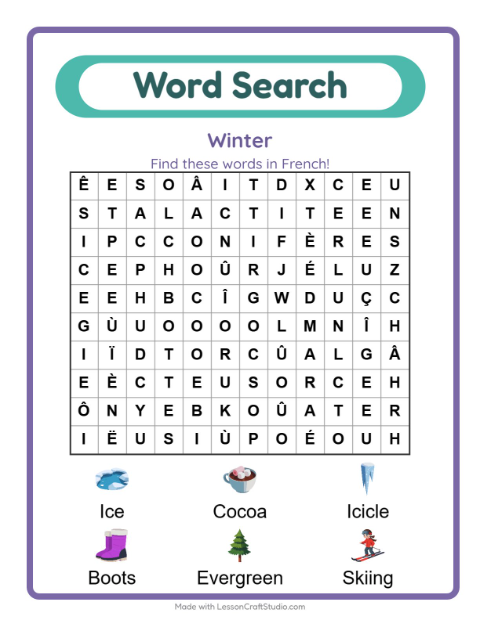 Picture word search – Winter