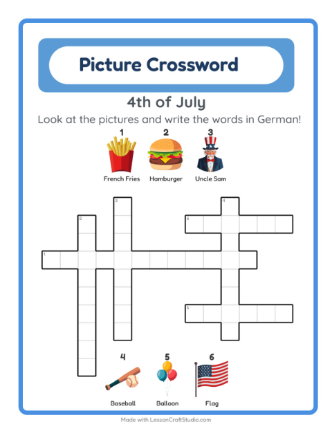 Picture crossword – Fourth of July Things