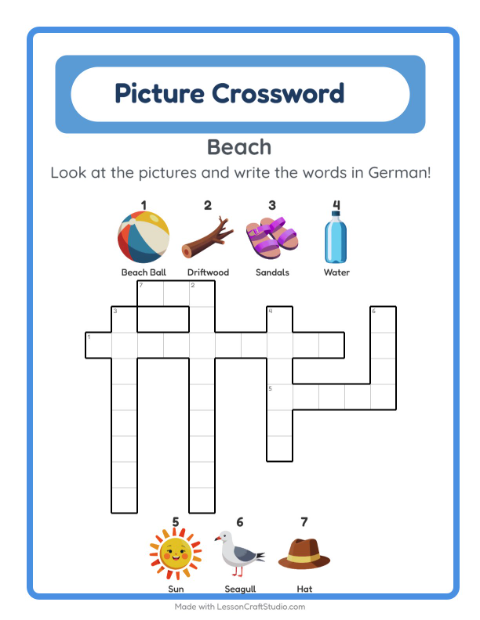 Picture crossword – Beach Things