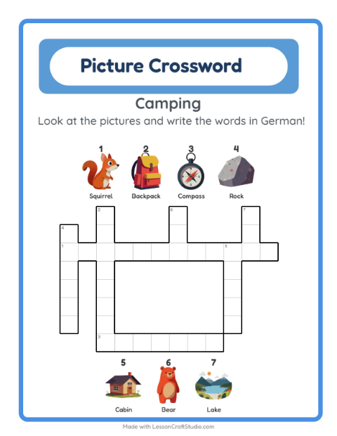 Picture crossword – Camping Gear