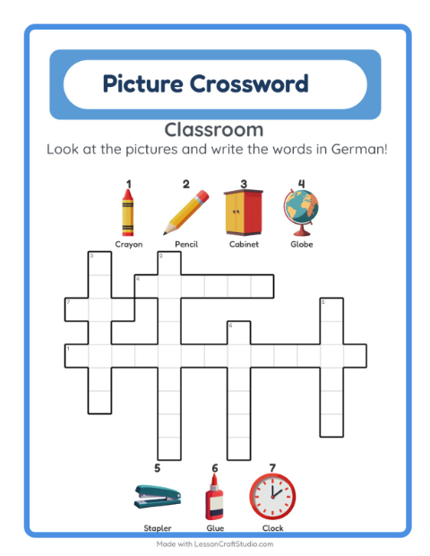 Picture crossword – Classroom Objects