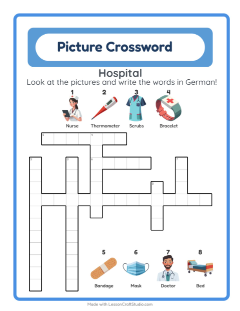 Picture crossword – Hospital Things