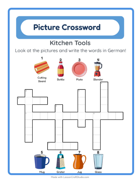 Learn German: Kitchen Tools – Picture Crossword for Kids — 2