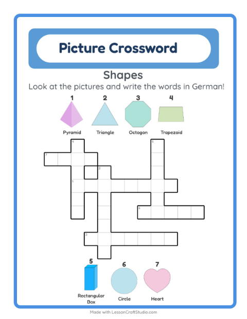 Preview of Learn German: Shapes – Picture Crossword for Kids