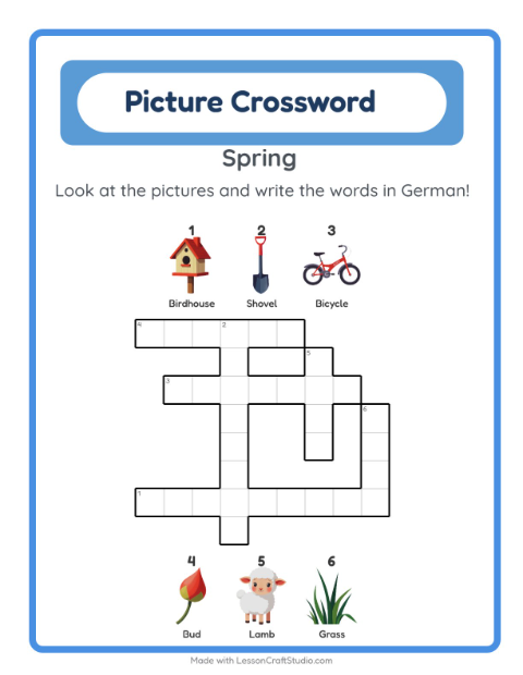 Preview of Learn German: Spring – Picture Crossword for Kids