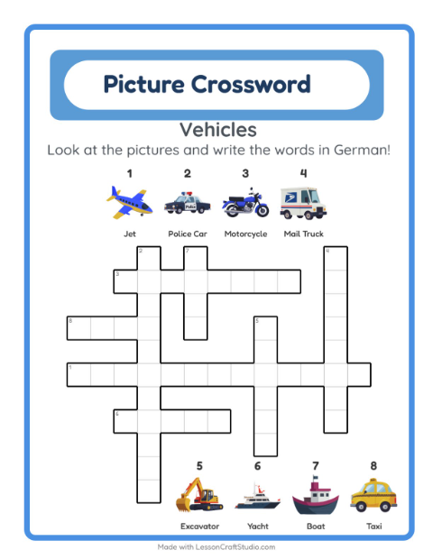 Picture crossword – Vehicles