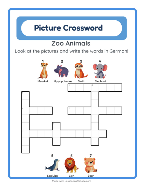 Picture crossword – Zoo Animals