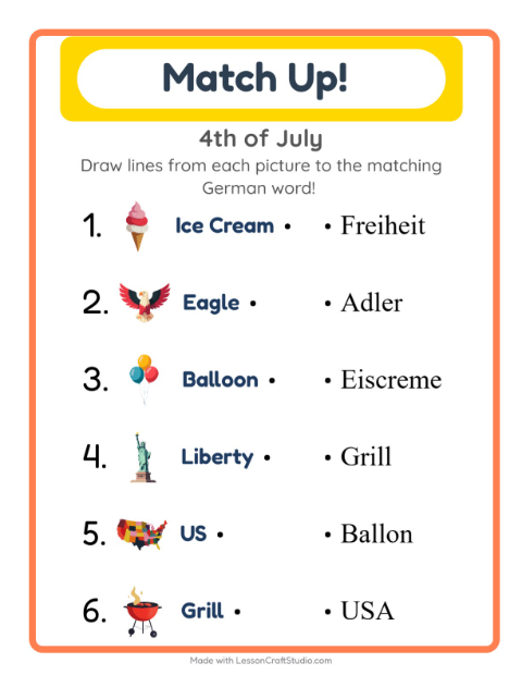 Picture-word match – Fourth of July Things