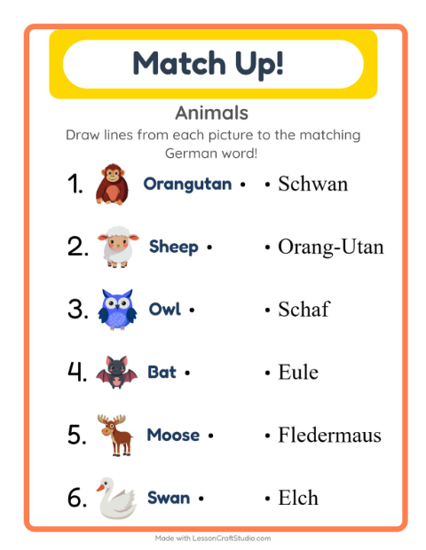 Picture-word match – Animals