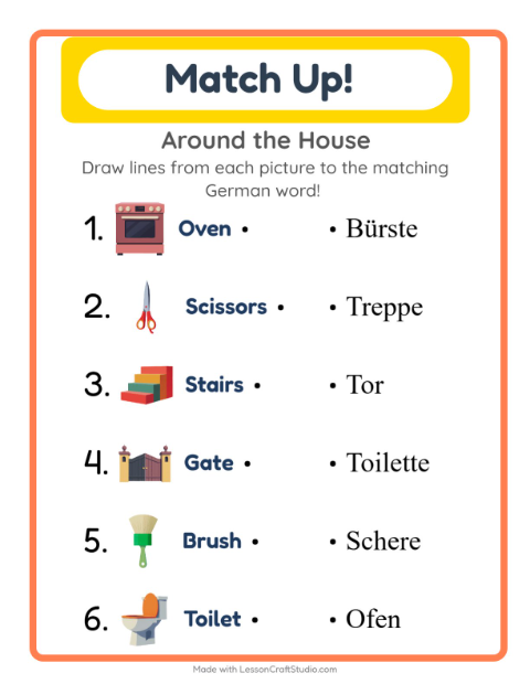Picture-word match – Household Things