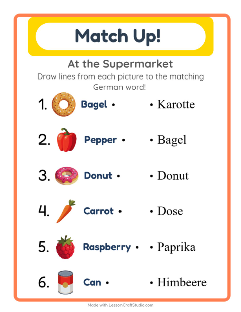 Picture-word match – Supermarket Things