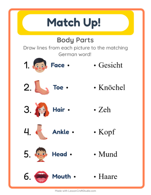 Picture-word match – Body Parts