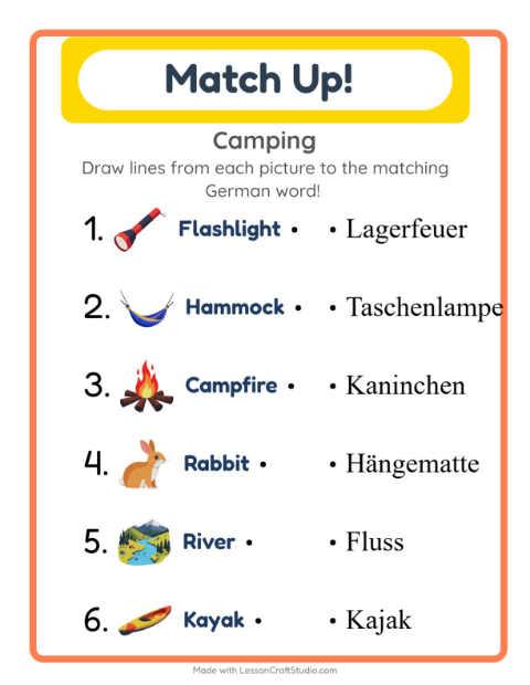 Picture-word match – Camping Gear