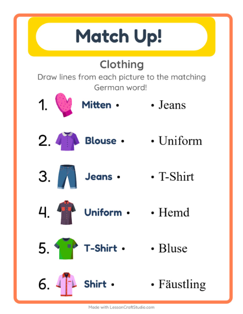 Picture-word match – Clothes