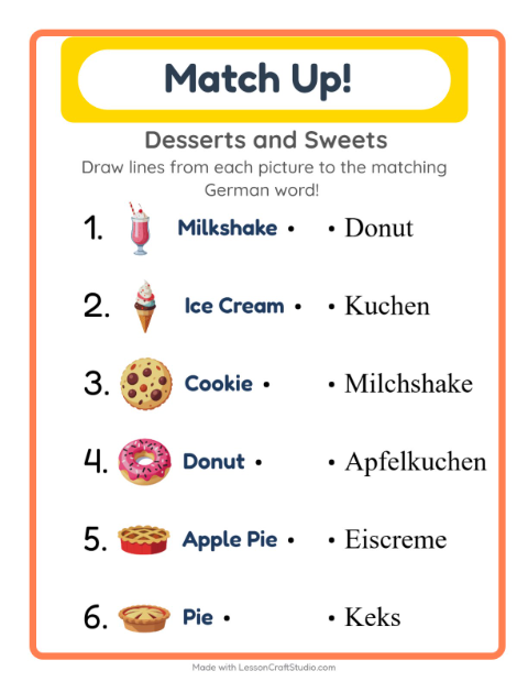 Picture-word match – Desserts and Sweets