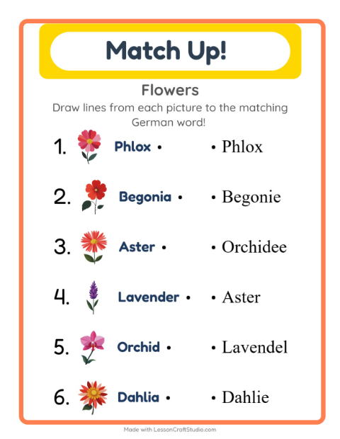 Picture-word match – Flowers