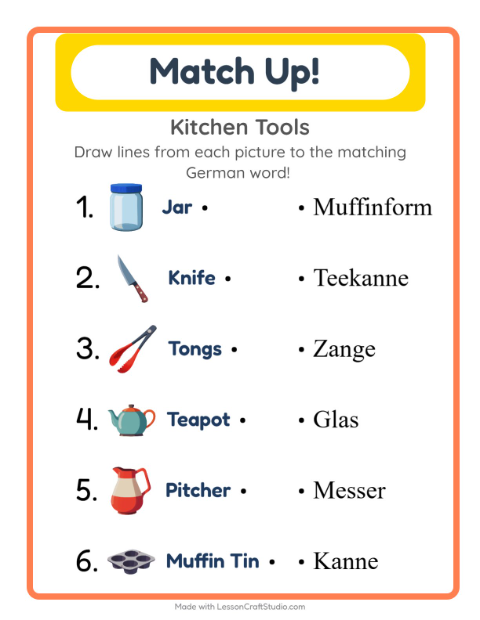 Picture-word match – Kitchen Tools