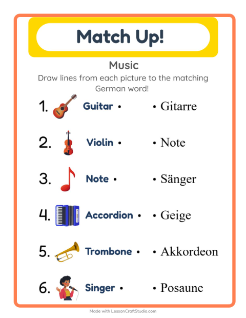 Picture-word match – Musical Instruments
