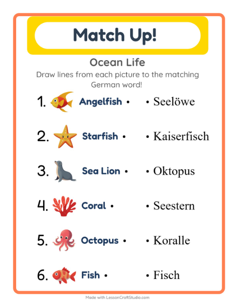 Picture-word match – Ocean Life