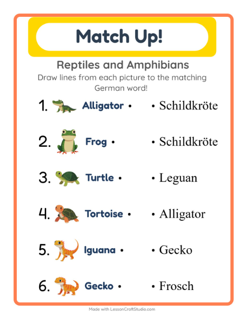 Picture-word match – Reptiles and Amphibians