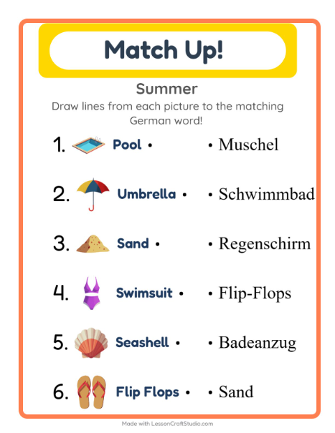 Picture-word match – Summer