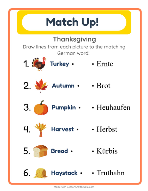 Picture-word match – Thanksgiving