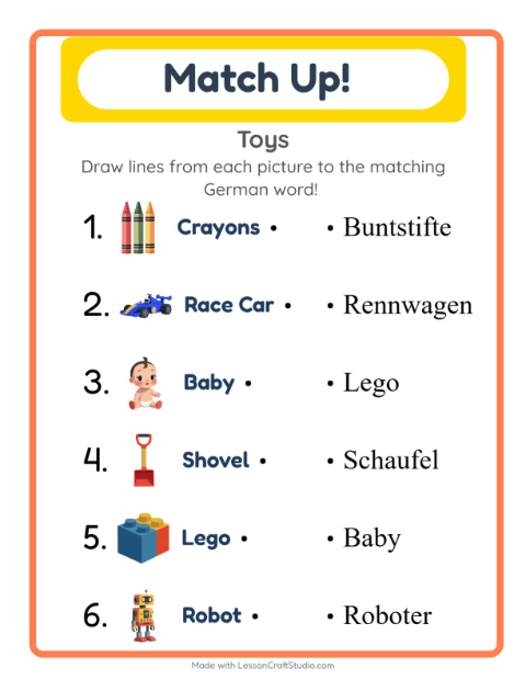 Picture-word match – Toys