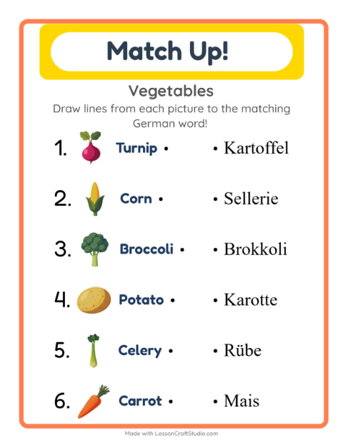 Picture-word match – Vegetables