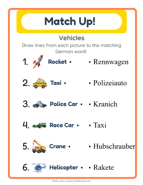 Picture-word match – Vehicles