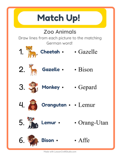 Picture-word match – Zoo Animals