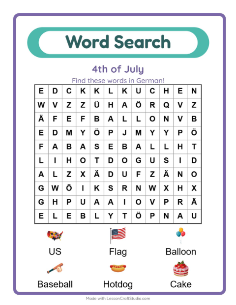 Picture word search – Fourth of July Things